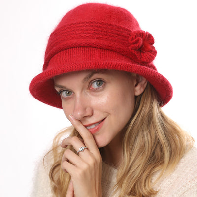 Gorro Tejido Grueso para Mujer con Flor - Abrigo Elegante y Cálido - Image 4