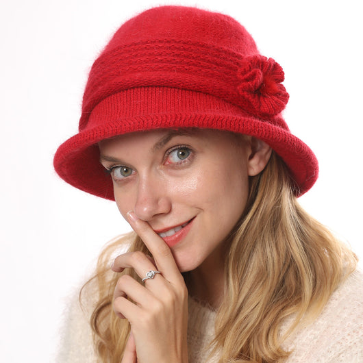 Gorro Tejido Grueso para Mujer con Flor - Abrigo Elegante y Cálido - Image 4