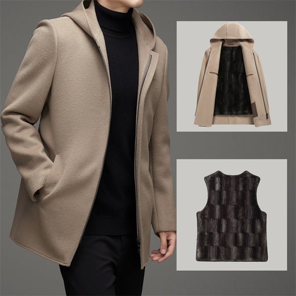 Abrigo de Lana Reversible con Capucha para Hombre - Invierno Premium