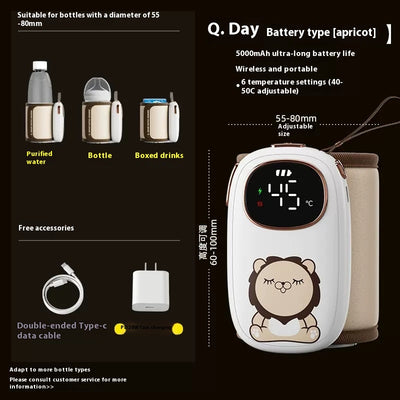 White portable bottle warmer with rose gold accents, digital display showing 45°C, and beige insulated sleeve. - Image 5
