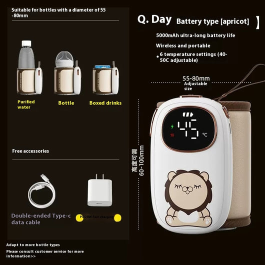 White portable bottle warmer with rose gold accents, digital display showing 45°C, and beige insulated sleeve. - Image 5