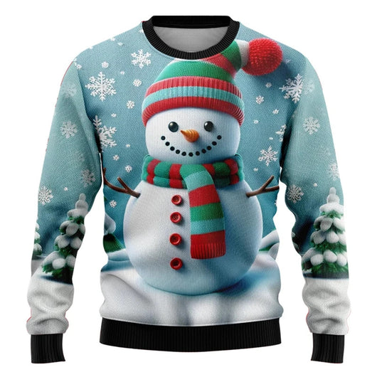 Suéter Navideño Muñeco de Nieve Estampado para Fiestas Cuello Redondo - Image 7