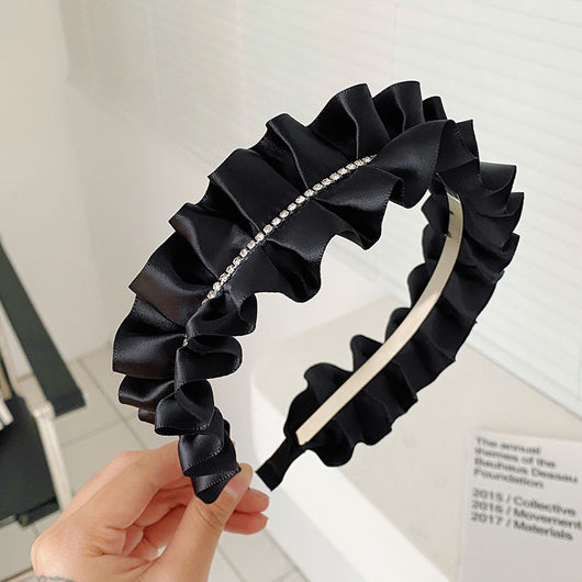 Diadema Plisada de Satén Premium Negro Ancho - Image 22