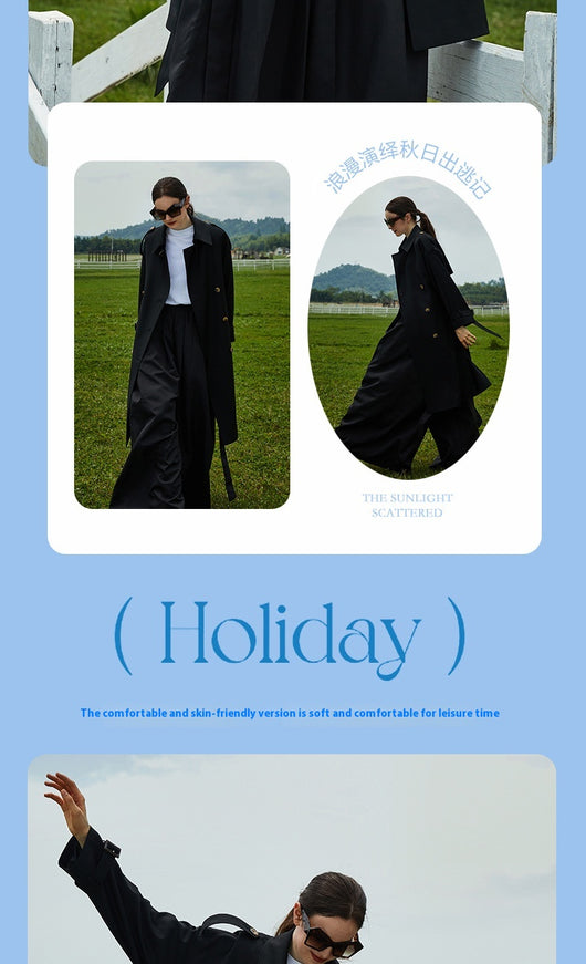 Abrigo Trench Largo para Mujer con Cuello Alzado y Doble Botonadura Ajustable - Image 19