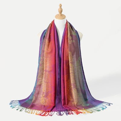 Rebozo Étnico Degradado con Bordado Colorido y Borlas de Cachemira - Image 10