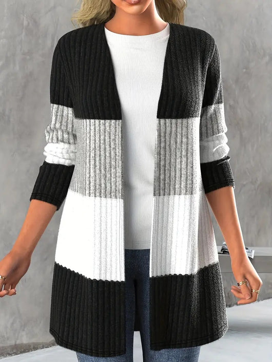 Abrigo Largo Casual para Mujer con Detalle de Raya Lateral Contrastante y Cuello Abierto - Image 10