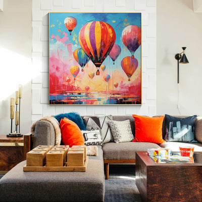 Cuadro Decorativo Pintura al Óleo Globo Aerostático Romántico para Sala de Estar - Image 7