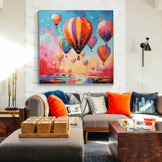Cuadro Decorativo Pintura al Óleo Globo Aerostático Romántico para Sala de Estar - Image 7