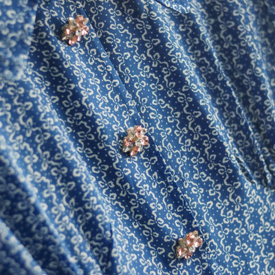 Vestido de Seda Azul con Botones de Cristal y Flores - Talla Pequeña - Image 6