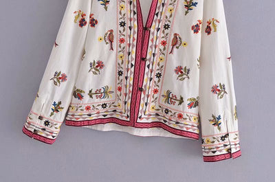 Camisa Étnica Casual con Cuello Mao y Bordado Artesanal - Image 8