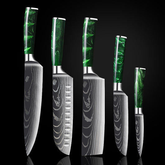 Cuchillo Damasco con Mango de Resina Verde y Grabado Láser - Image 14