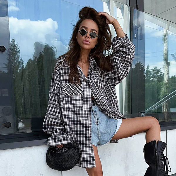 Camisa Larga Suelta Tipo Vestido para Mujer