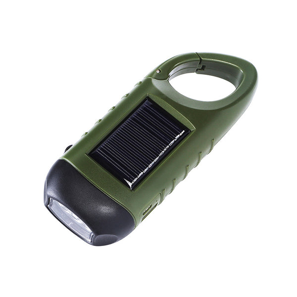 Linterna LED Recargable con Manivela, Energía Solar y Puerto USB