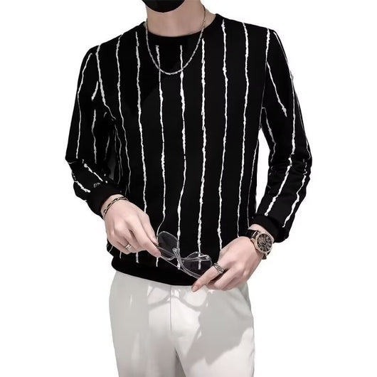Suéter Ajustado a Rayas Cuello Redondo para Hombre - Image 7