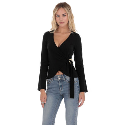 Suéter Tejido Negro Cuello V Manga Larga con Cintura Ajustada Diseño Francés - Image 5
