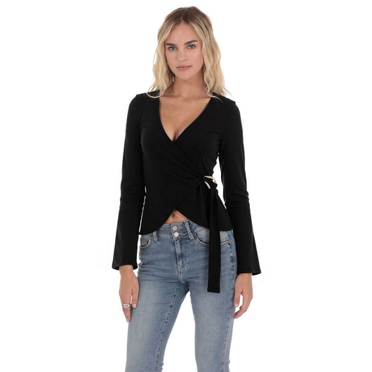 Suéter Tejido Negro Cuello V Manga Larga con Cintura Ajustada Diseño Francés - Image 5