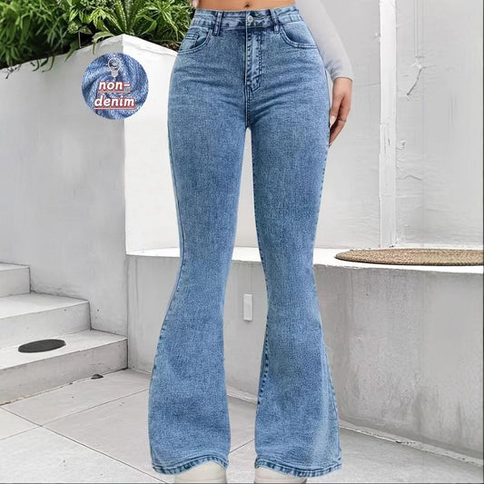 Pantalones Slim Fit Cintura Alta con Estampado Denim y Tela Elástica