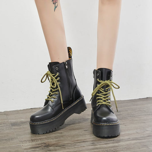 Botas Mujer Tacón Grueso Antideslizante Punta Redonda con Cordones - Image 10