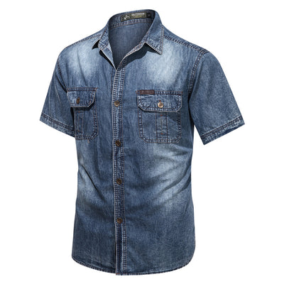 Camisa Denim Casual de Manga Corta para Hombre Talla Grande - Image 5