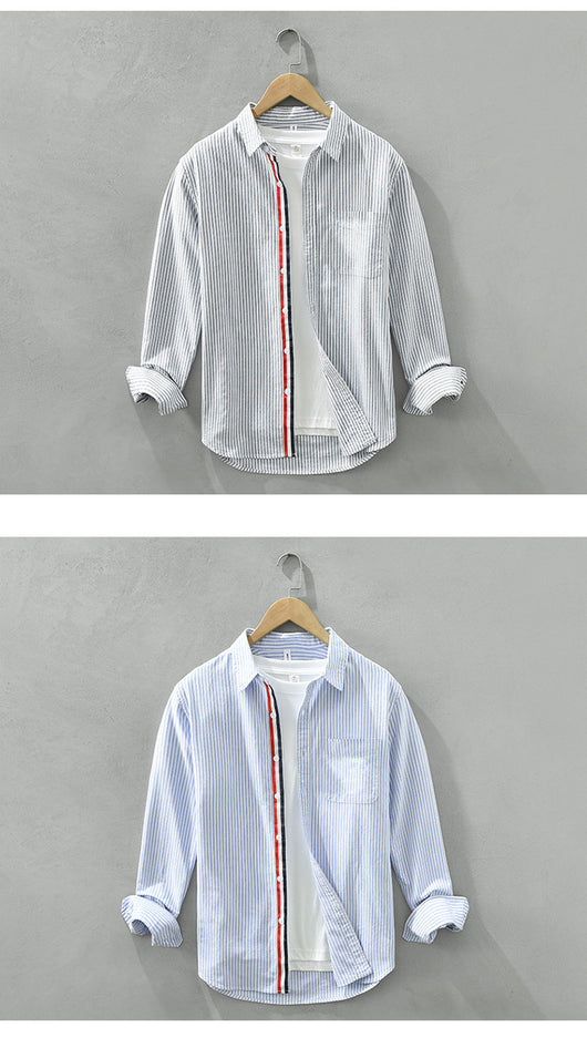 Camisa Casual Manga Larga a Rayas Verticales Estilo Japonés para Hombre - Image 10