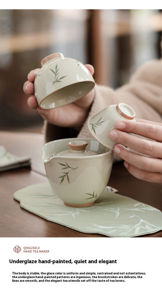 Juego de Té Portátil Bambú Pintado a Mano - Tetera y Taza Todo en Uno - Image 12