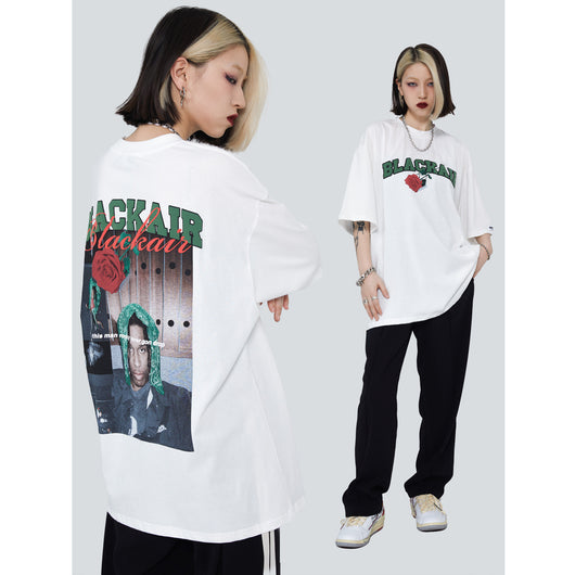 Camiseta Hombre Estilo Rap Urbano Retro Rosa Suelta Cuello Redondo - Image 9