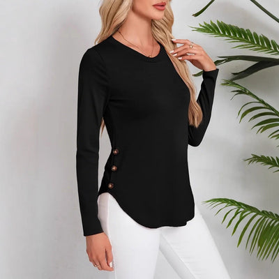 Suéter Femenino Cuello Redondo Dobladillo Curvo Manga Larga Otoño Invierno - Image 3