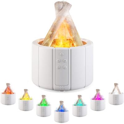 Dark gray simulated flame aromatherapy machine with a remote control, emitting a warm, flame-like light and mist. - Image 13