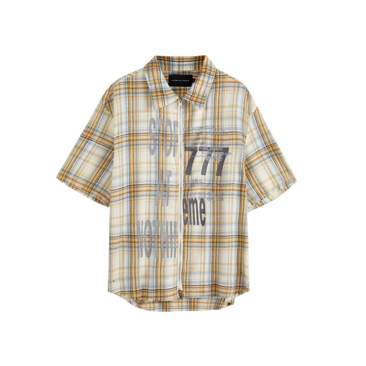 Camisa Cuadriculada Lavada con Borlas de Manga Corta - Image 4