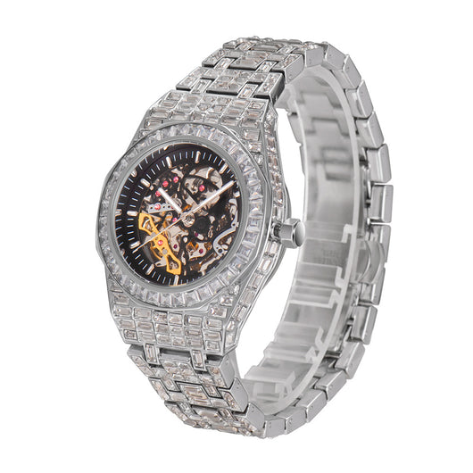 Reloj Mecánico Hip Hop Cuadrado Diamante Luminoso Hueco - Image 8