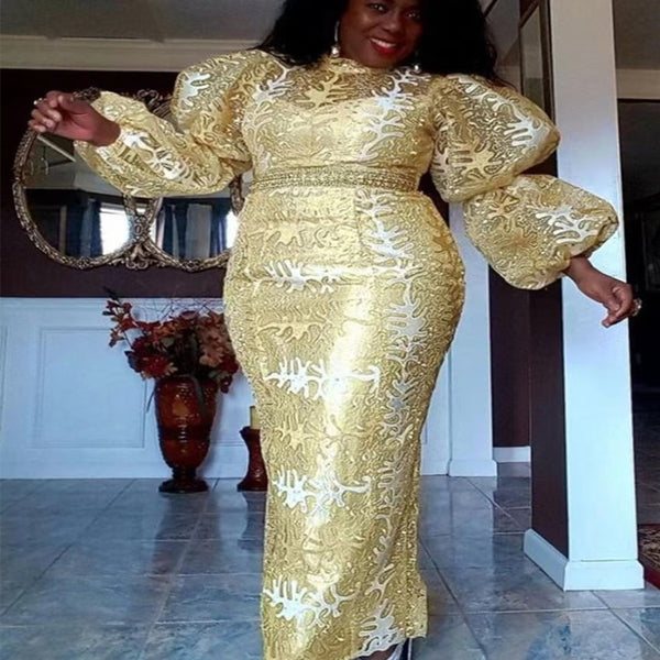 Vestido Elegante de Cuello Redondo, Cintura Alta y Mangas Abullonadas para Mujer