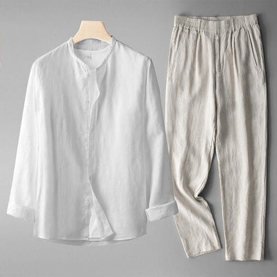 Traje Tang Lino Manga Larga Estilo Retro para Hombre - Image 9