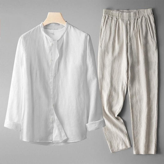 Traje Tang Lino Manga Larga Estilo Retro para Hombre - Image 9