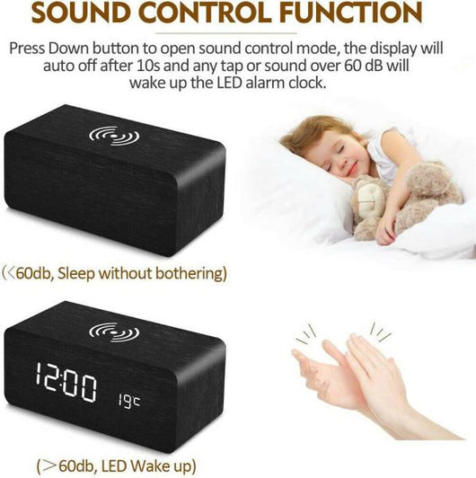 Reloj Despertador Inteligente de Madera con Carga Inalámbrica y Control por Voz - Image 27