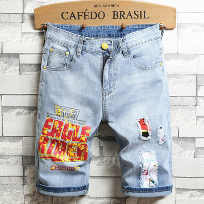 Shorts Vaquero Elástico Hombre Cinco Bolsillos con Bordado - Image 3
