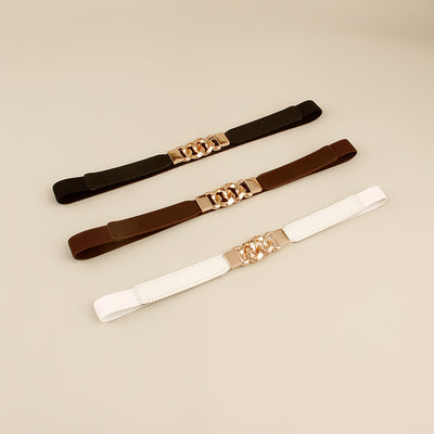 Black elastic belt for women with a gold-tone chain link buckle, perfect for dresses and shirts. - Image 7
