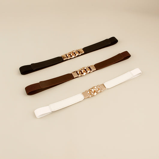 Black elastic belt for women with a gold-tone chain link buckle, perfect for dresses and shirts. - Image 7