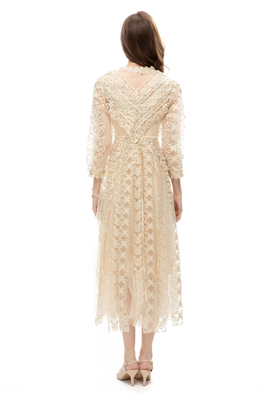 Falda Larga Elegante con Malla Bordada Transparente - Image 14