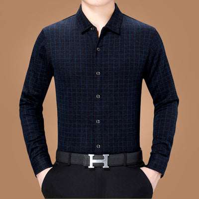 Camisa Casual de Negocios a Cuadros Manga Larga para Hombre Maduro - Image 6