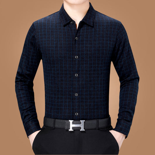 Camisa Casual de Negocios a Cuadros Manga Larga para Hombre Maduro - Image 6