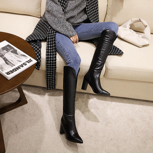 Botas Altas de Tacón Grueso con Punta Afilada - Estilo Europeo - Image 20