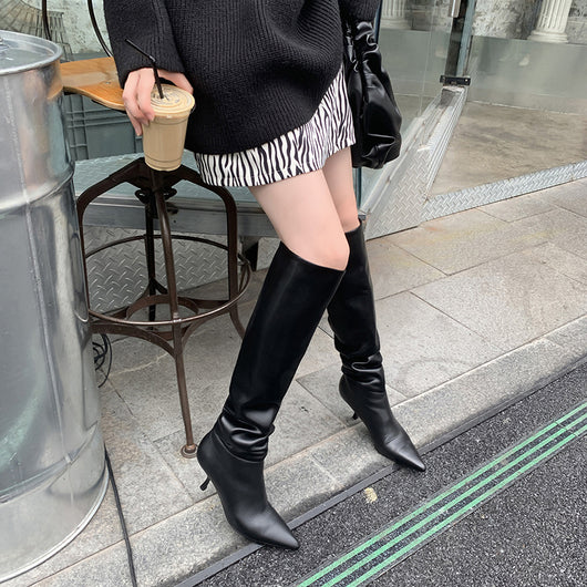 Botas Largas de Cuero con Cierre de un Paso Elástico - Image 10