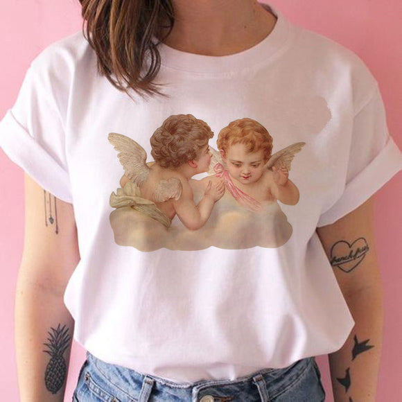 Playera Manga Corta Estampado Ángel Bebé Lindo para Mujer