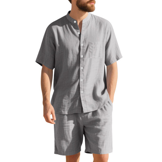 Traje de Lino Americano para Hombre - Dos Piezas Cuello Mao Playa Verano - Image 9
