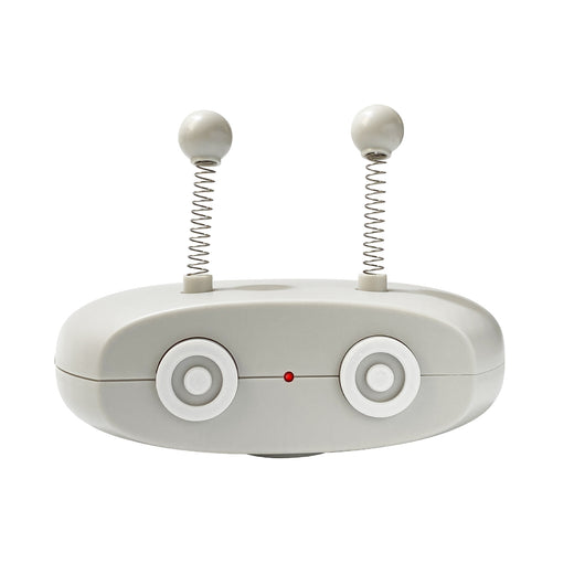 Light gray electric robot cat toy with two spring antennae, circular details, and a red indicator light. - Image 3