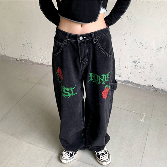 Jeans Rectos Vintage Rose Letters con Lavado Street Wash - Image 2