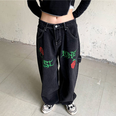 Jeans Rectos Vintage Rose Letters con Lavado Street Wash - Image 2