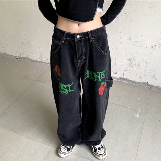 Jeans Rectos Vintage Rose Letters con Lavado Street Wash - Image 2