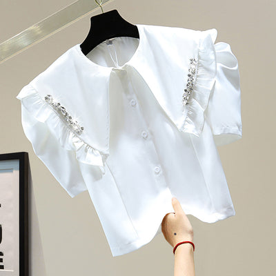 Blusa Corta Cuello Muñeca con Mangas Abullonadas Diamante y Cintura Alta - Image 7
