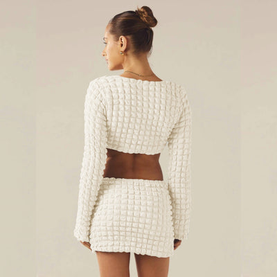 Conjunto Sexy de Dos Piezas con Manga Larga y Diseño Cuadros Torcidos - Image 5